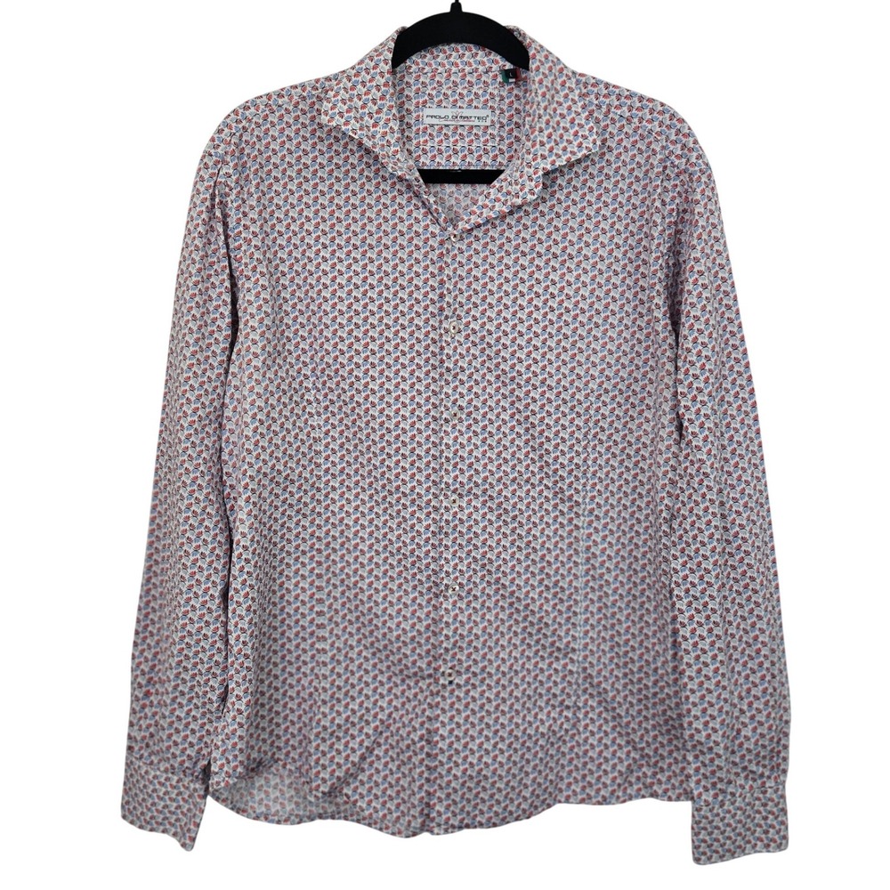 Paolo Di Matteo Shirt Mens L Italy Made Button Up Red Blue Micro Floral‎ Cotton